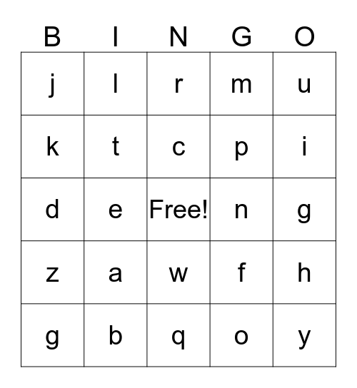 Alphabet Bingo Card