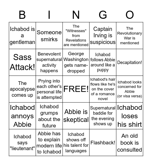 Sleepy Hollow Bingo Card