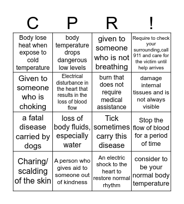 First Aid/CPR Bingo! Bingo Card