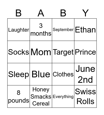 Baby Bingo Card