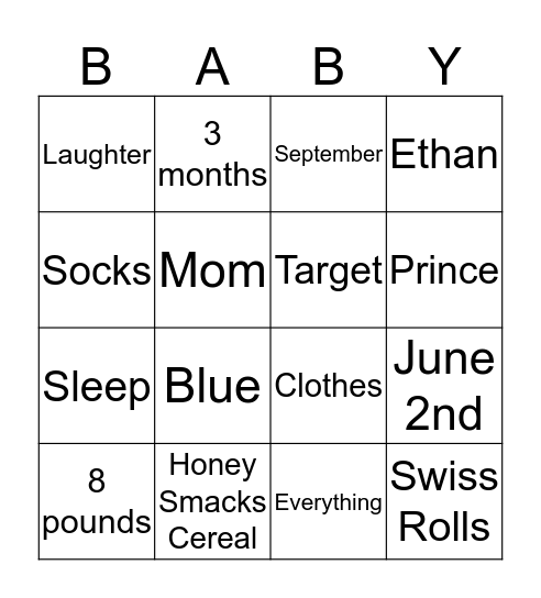 Baby Bingo Card