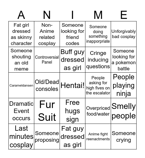 Anime Boston 2018 Bingo Card Bingo Card