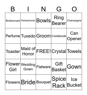 Jennie's Bridal Bingo Card