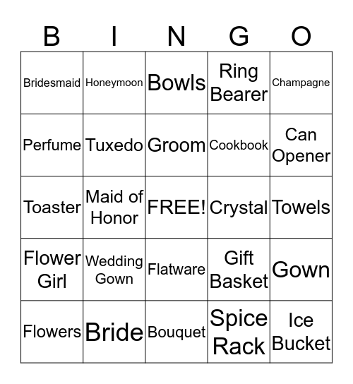 Jennie's Bridal Bingo Card