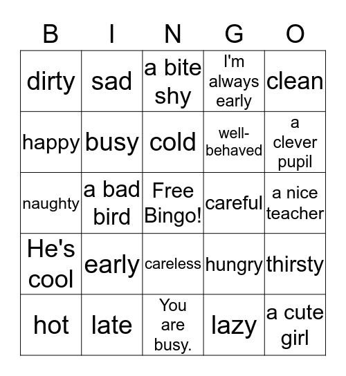 3L1-102 -形容词 Bingo Card