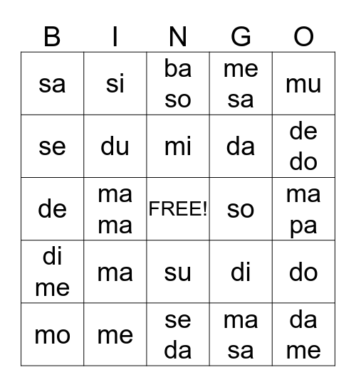 M,S,D Bingo Card