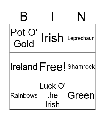 St Patricks Day Bingo Card