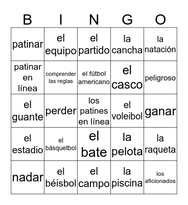 Avancemos, Unidad 6, Lección 1 Bingo Card