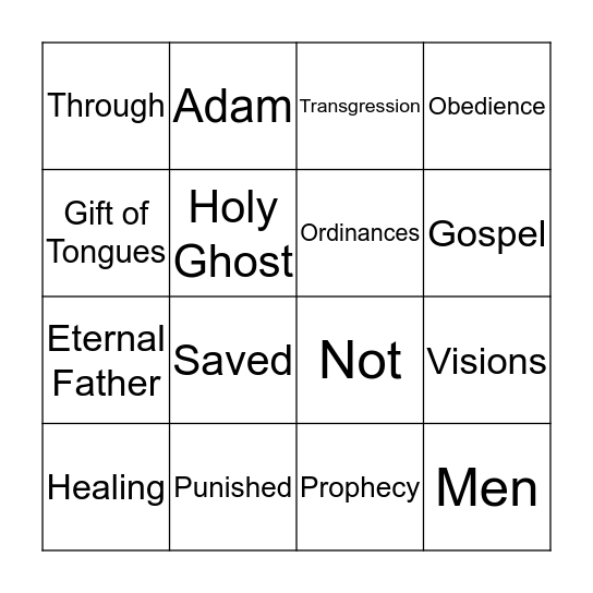 Articles of Faith Bingo 1 Bingo Card