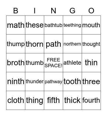 Digraph -th BINGO  Bingo Card