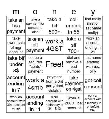 Collector bingo Card