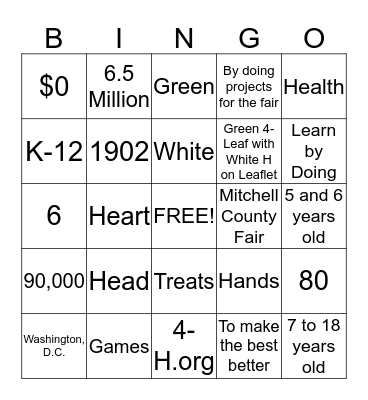 Learn About 4-H Bingo Card