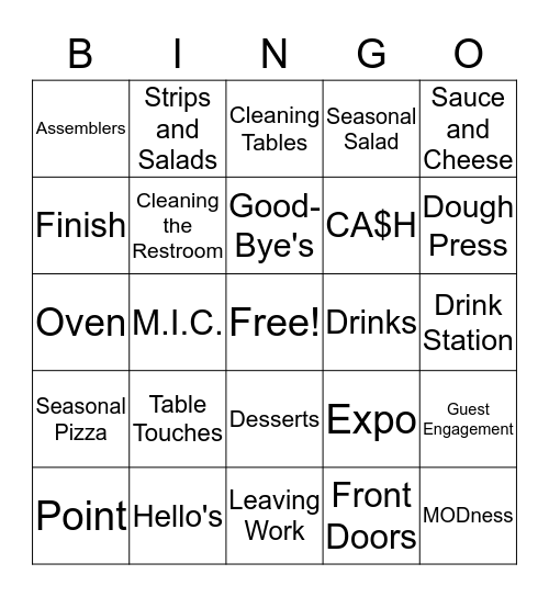 MOD Bingo Card