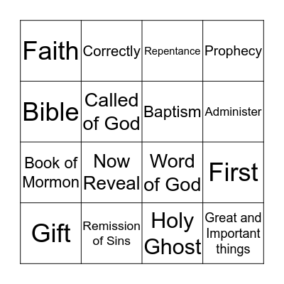 Articles of Faith Bingo 2 Bingo Card