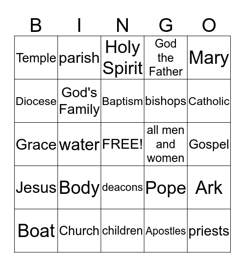 The Catholic Church Bingo Card