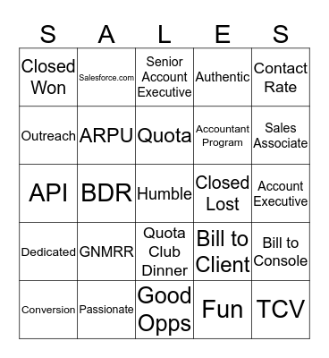 Sales BINGO Card