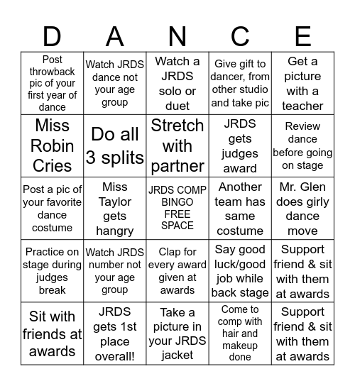 JRDS COMPETITION BINGO Card