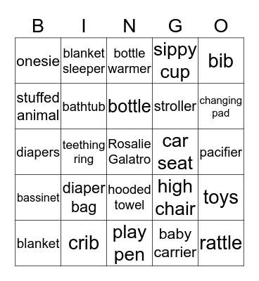 Lindsay's Baby Shower Bingo Card