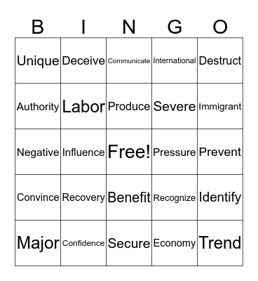 Reading 180 Word List Card 2 Bingo Card