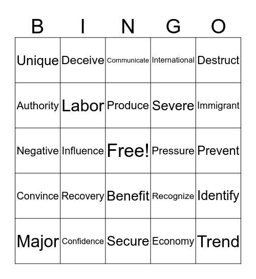 Reading 180 Word List Card 2 Bingo Card