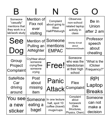 RPI Bingo Card