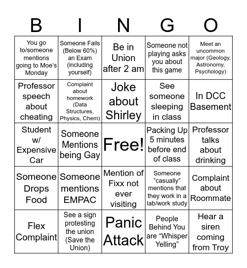 RPI Bingo Card