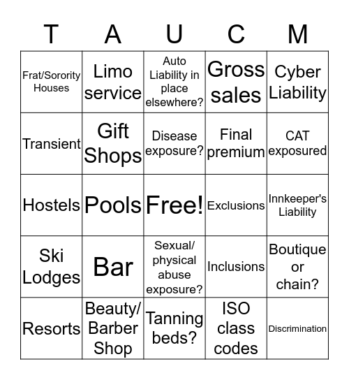 Insuring Hotels & Motels  Bingo Card