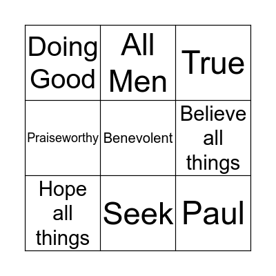 Articles of Faith Bingo 4 Bingo Card