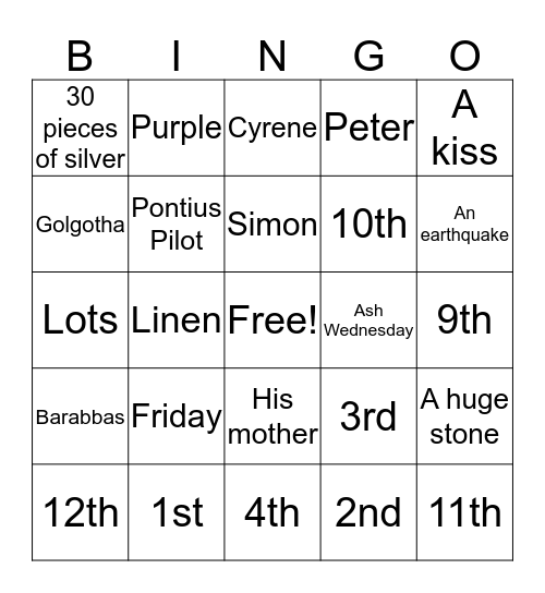 Lent  Bingo Card