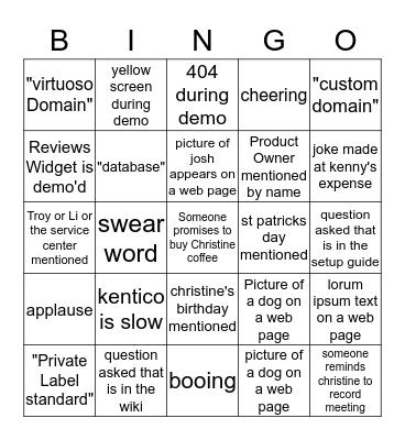 Mowgli S124 Sustainment Handoff Bingo Card