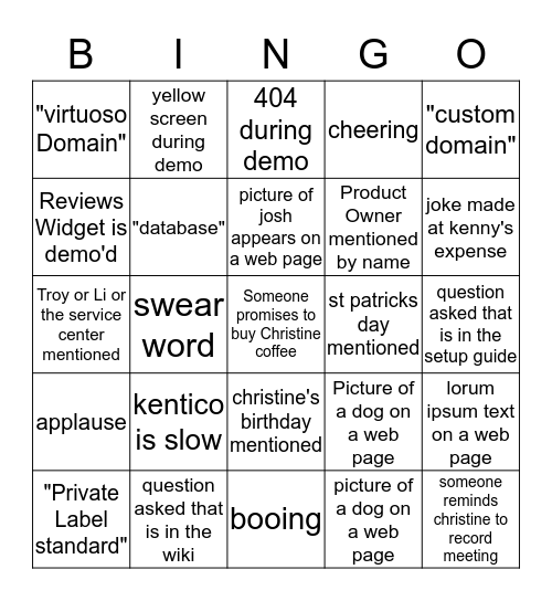 Mowgli S124 Sustainment Handoff Bingo Card