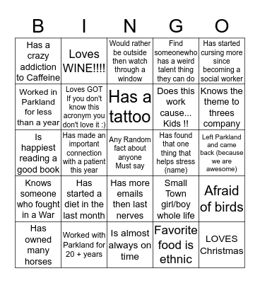 Social Work Bingo Card