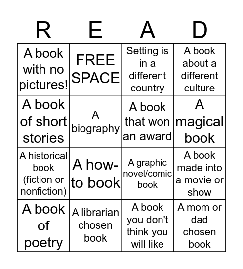 READING CHALLENGE Bingo Card