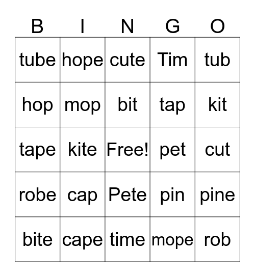 Silent E...Maybe Bingo NWF Bingo Card