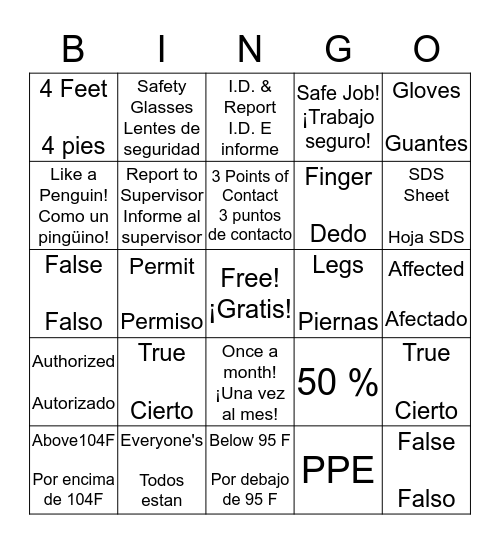 Graettinger Safety Bingo Card Bingo Card