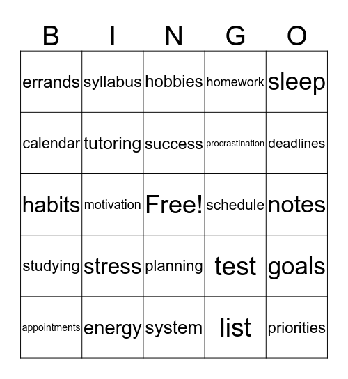 Time Management Bingo Card