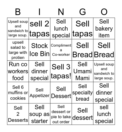 Teamwork/Upsell Bingo Card