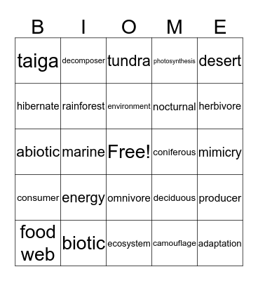 Biome Bingo Card