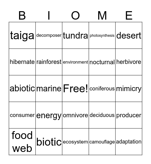 Biome Bingo Card