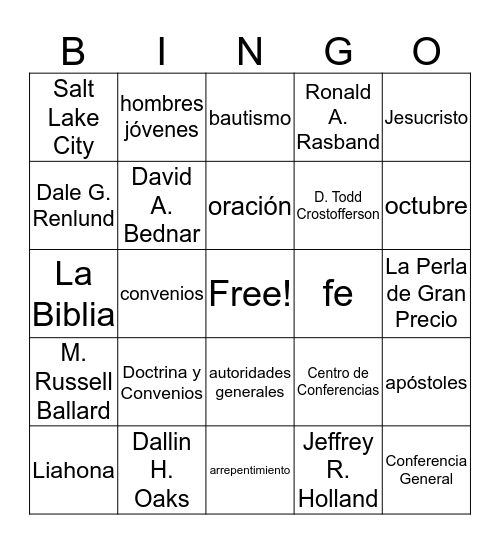 Bingo de la Conferencia General Bingo Card