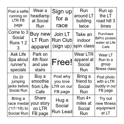 Social Run BINGO Card