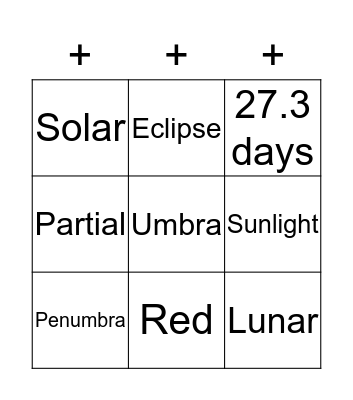 Solar and Lunar Eclipses Bingo Card