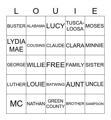 LOUIE FAMILY BINGO Card