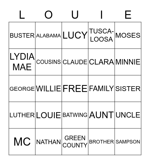 LOUIE FAMILY BINGO Card