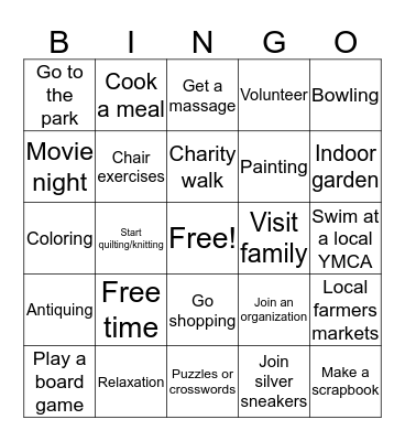 Leisure Bingo Card