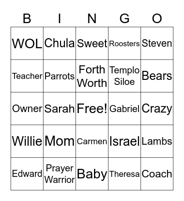 Sylvia's Bingo Card