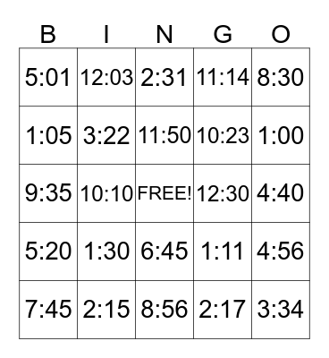 What Time Is It? Bingo Card