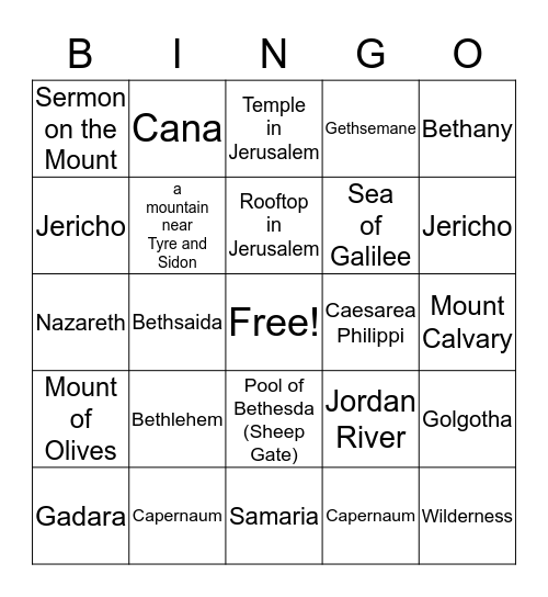 Where on Earth Did Jesus Go? Bingo Card