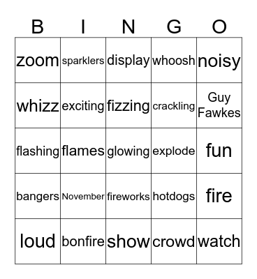 Bonfire Night Bingo Card