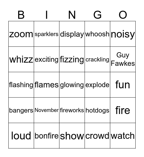Bonfire Night Bingo Card